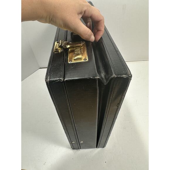 LEATHER PRESTO Attache Business BRIEFCASE Locking Hard Case Vintage Extend Black - Picture 12 of 13